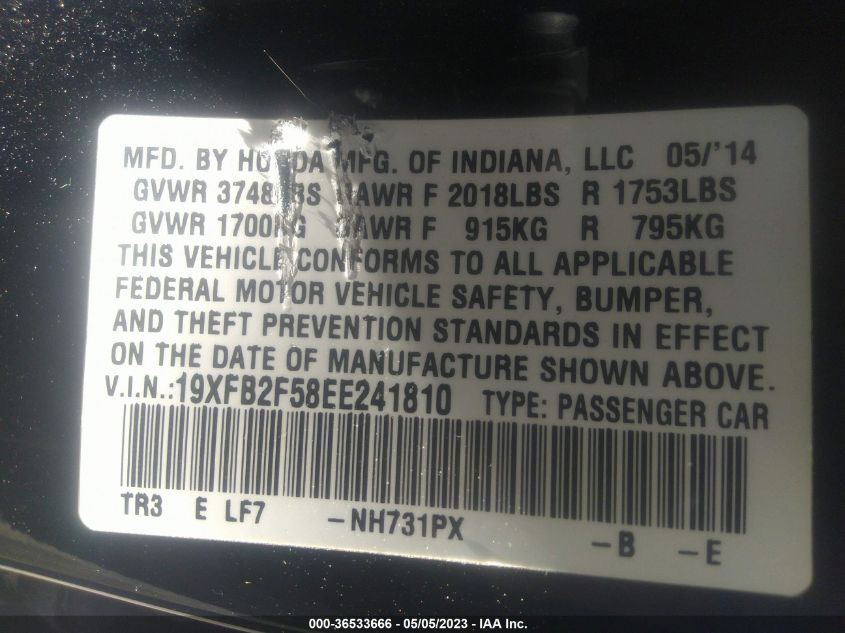 2014 HONDA CIVIC SEDAN LX - 19XFB2F58EE241810