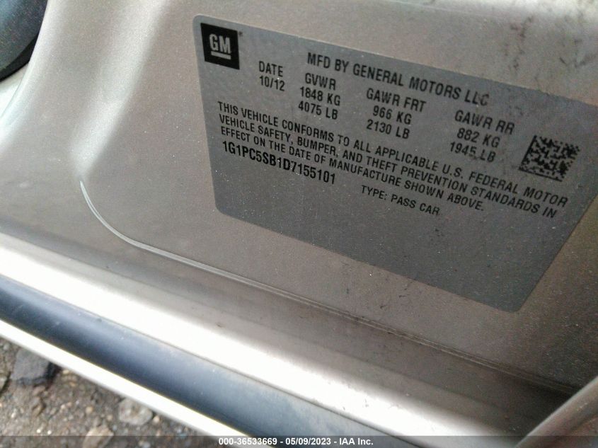 2013 CHEVROLET CRUZE 1LT - 1G1PC5SB1D7155101
