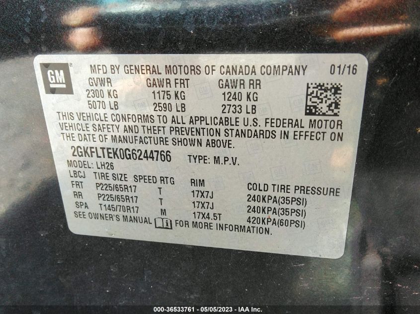 2016 GMC TERRAIN SLE - 2GKFLTEK0G6244766