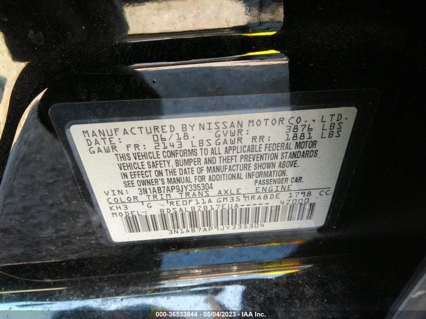 VIN 3N1AB7AP9JY335304 2018 NISSAN SENTRA S
