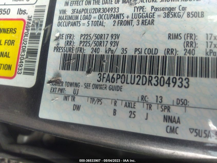 2013 FORD FUSION SE HYBRID - 3FA6P0LU2DR304933