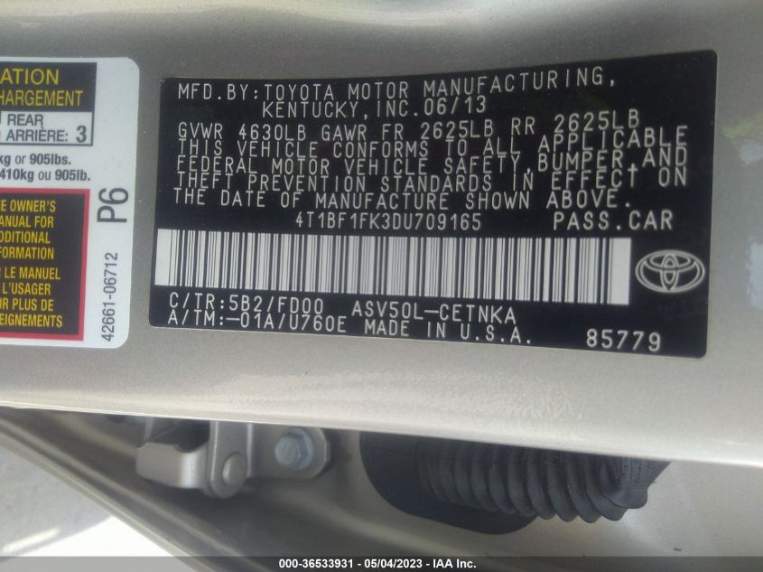 2013 TOYOTA CAMRY L/LE/SE/XLE - 4T1BF1FK3DU709165