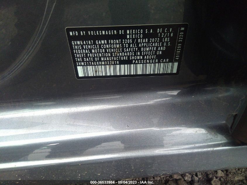2017 VOLKSWAGEN GOLF S - 3VW217AUXHM032816