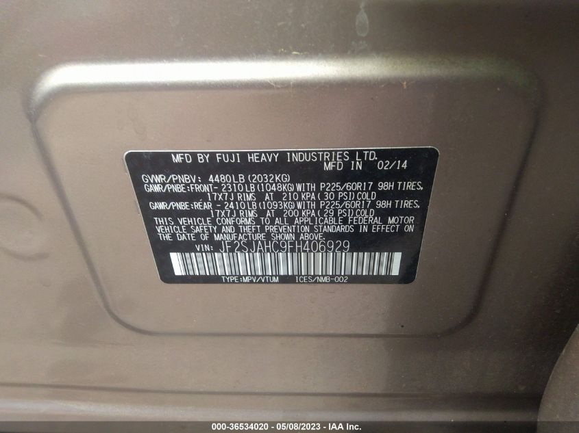 2015 SUBARU FORESTER 2.5I LIMITED - JF2SJAHC9FH406929