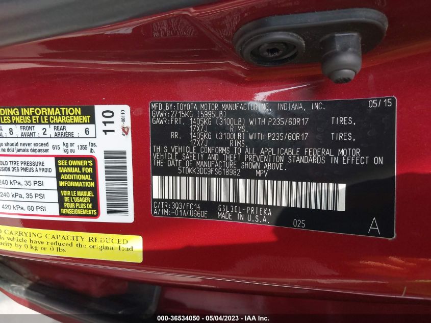 2015 TOYOTA SIENNA LE - 5TDKK3DC9FS618982