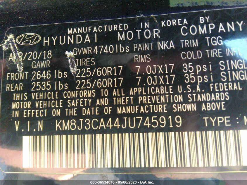 2018 HYUNDAI TUCSON SEL - KM8J3CA44JU745919