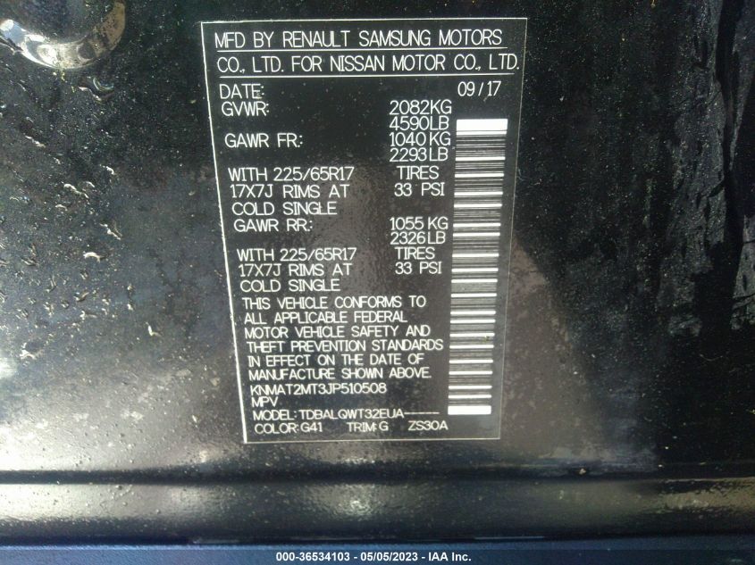 2018 NISSAN ROGUE SV - KNMAT2MT3JP510508