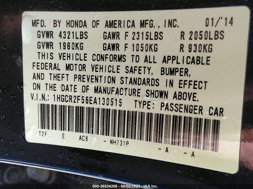 2014 HONDA ACCORD SEDAN SPORT - 1HGCR2F56EA130515