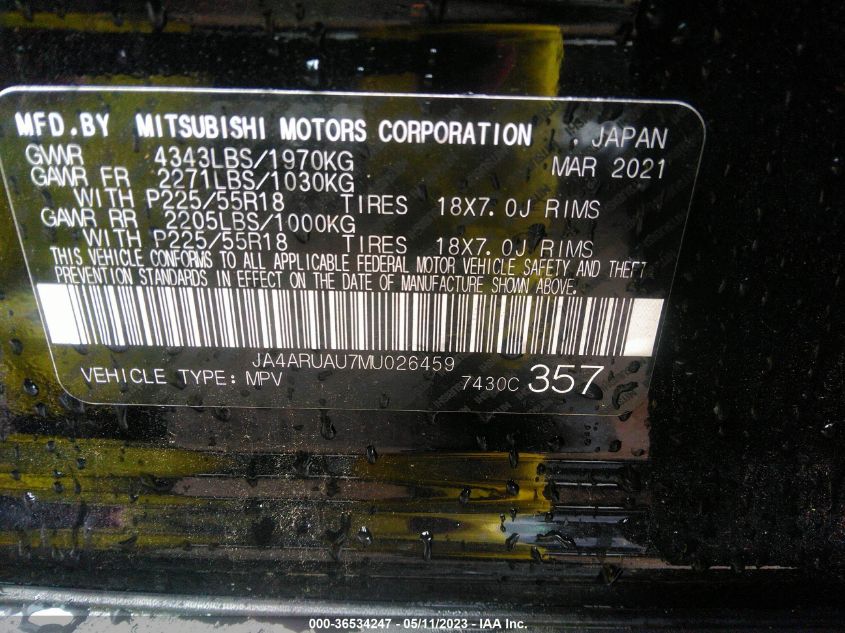 2021 MITSUBISHI OUTLANDER SPORT SE - JA4ARUAU7MU026459