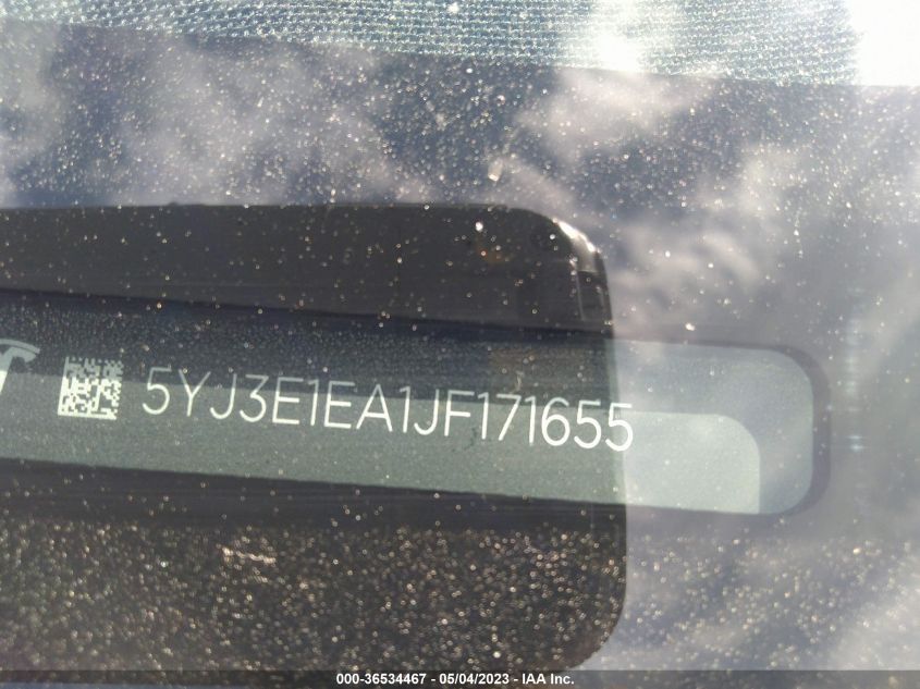2018 TESLA MODEL 3 RANGE BATTERY - 5YJ3E1EA1JF171655