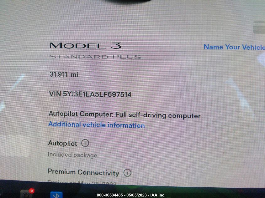 2020 TESLA MODEL 3 STANDARD RANGE - 5YJ3E1EA5LF597514