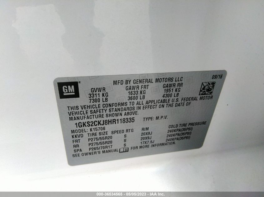 2017 GMC YUKON DENALI - 1GKS2CKJ8HR118335