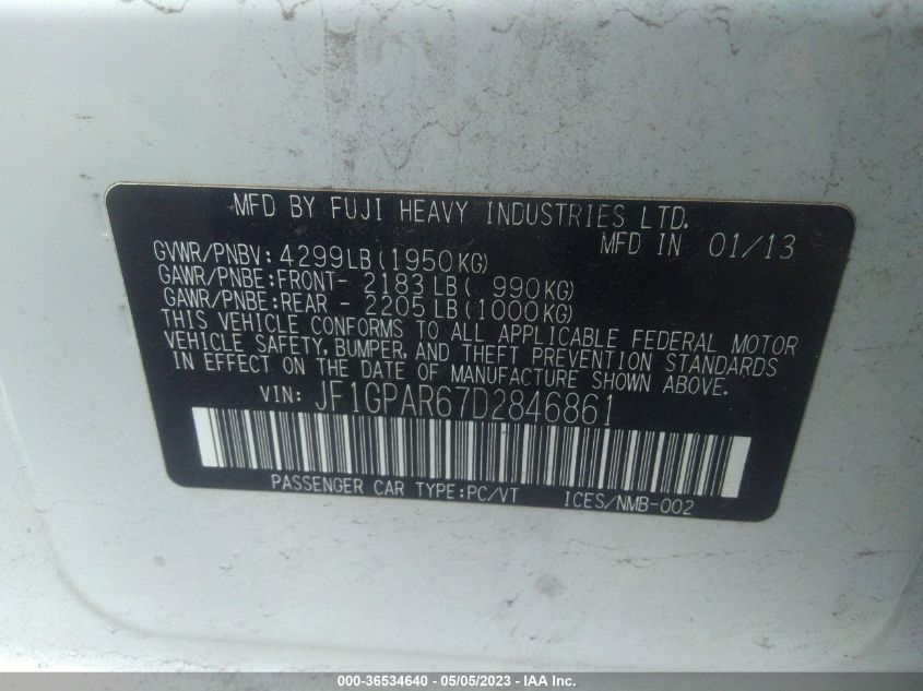 2013 SUBARU IMPREZA WAGON 2.0I SPORT LIMITED - JF1GPAR67D2846861
