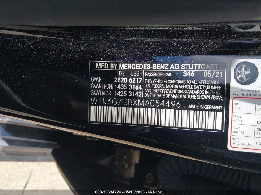 2021 MERCEDES-BENZ S-CLASS S 580 - W1K6G7GBXMA054496