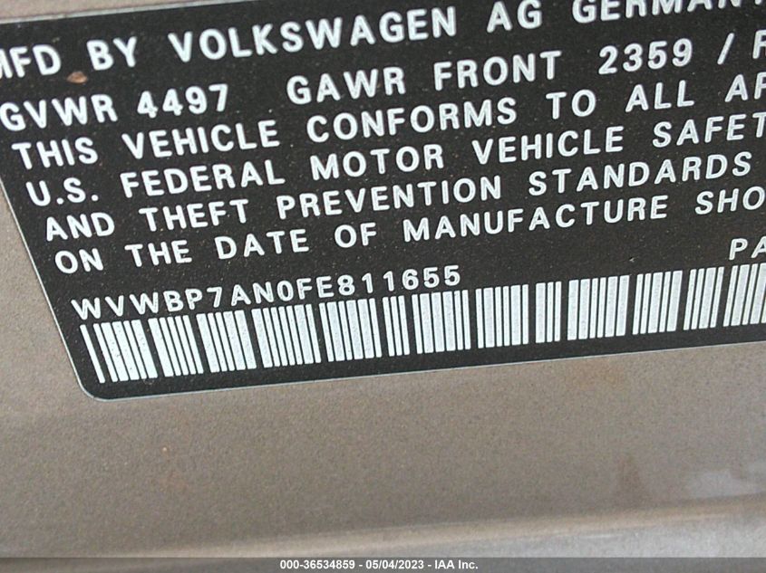 2015 VOLKSWAGEN CC SPORT - WVWBP7AN0FE811655