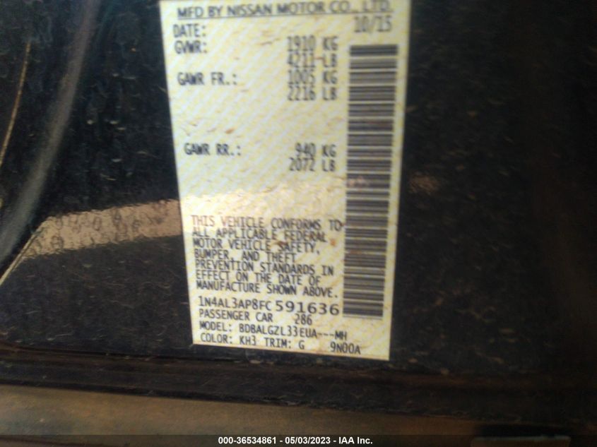 2015 NISSAN ALTIMA 2.5 S - 1N4AL3AP8FC591636