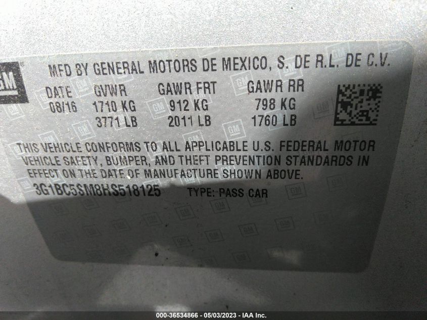 2017 CHEVROLET CRUZE LS - 3G1BC5SM8HS518125