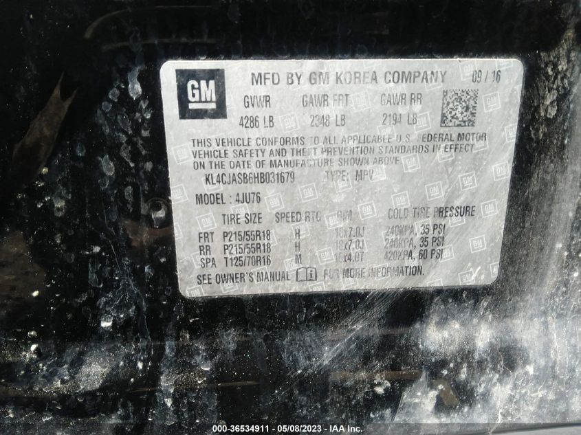 2017 BUICK ENCORE PREFERRED - KL4CJASB6HB031679