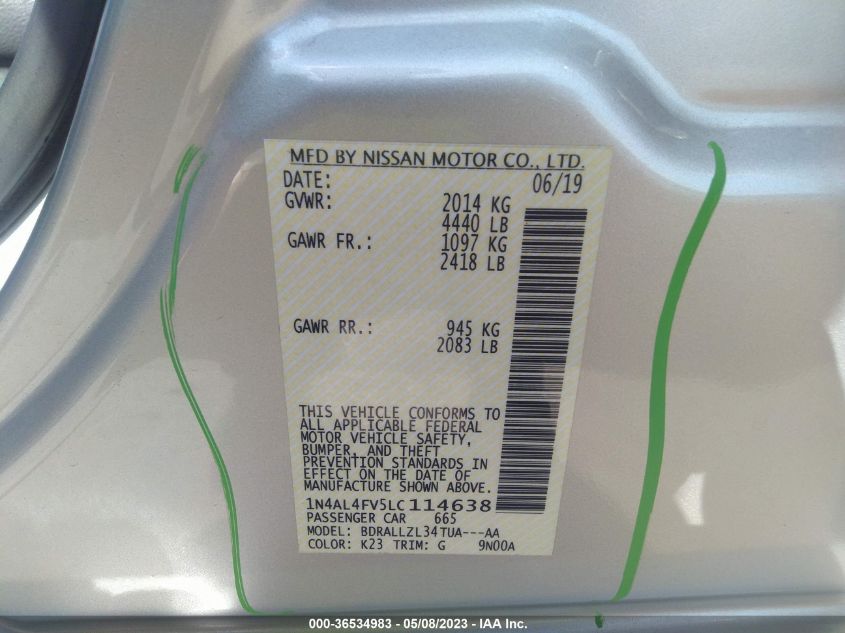 2020 NISSAN ALTIMA 2.0 PLATINUM - 1N4AL4FV5LC114638
