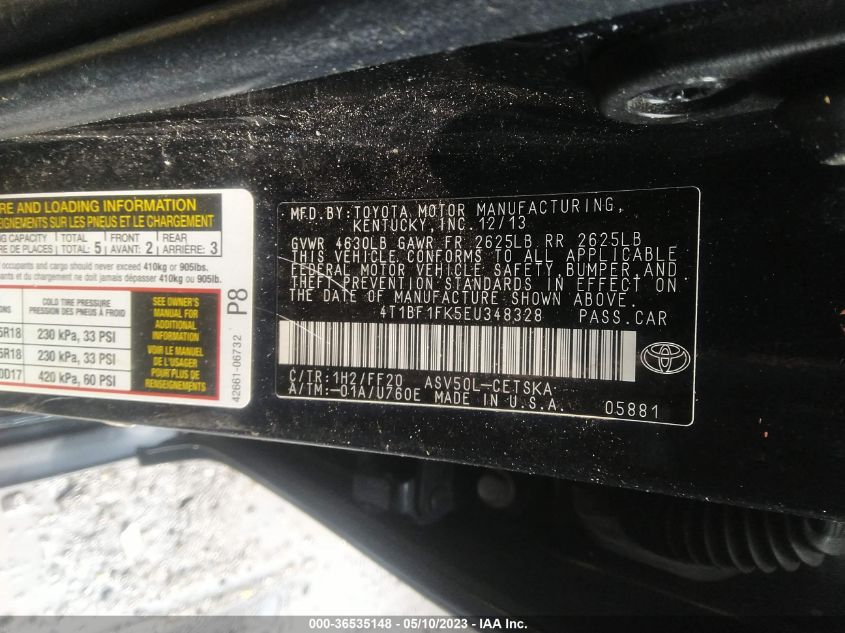 2014 TOYOTA CAMRY L/LE/XLE/SE/SE SPORT - 4T1BF1FK5EU348328