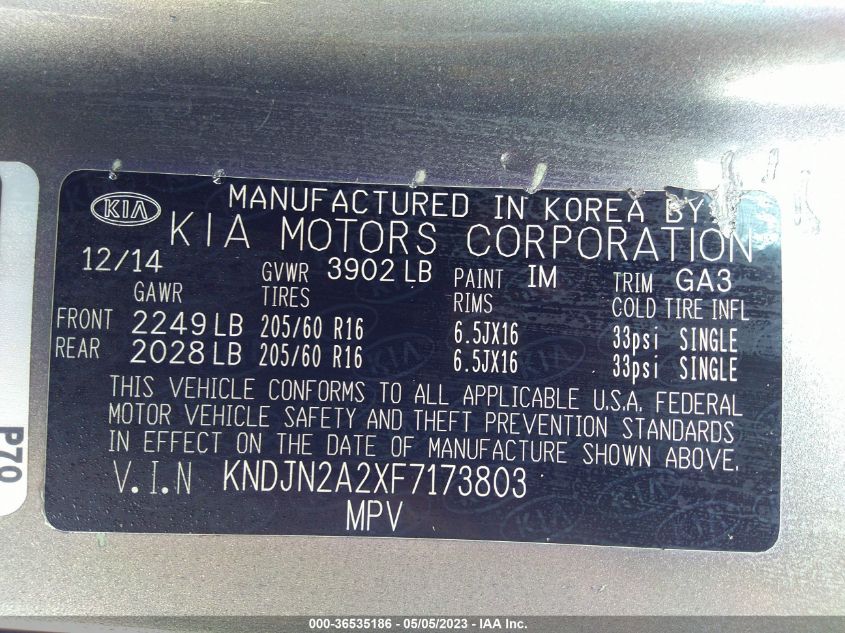 2015 KIA SOUL BASE - KNDJN2A2XF7173803