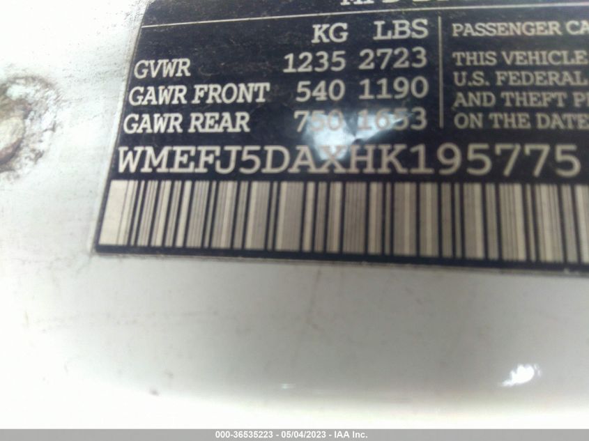2017 SMART FORTWO PURE/PASSION/PRIME/PROXY - WMEFJ5DAXHK195775