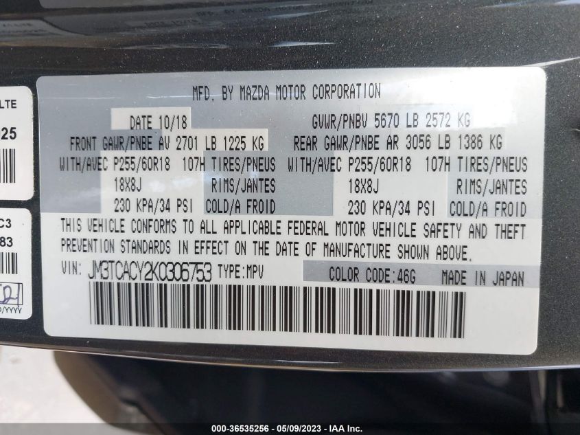 2019 MAZDA CX-9 TOURING - JM3TCACY2K0306753