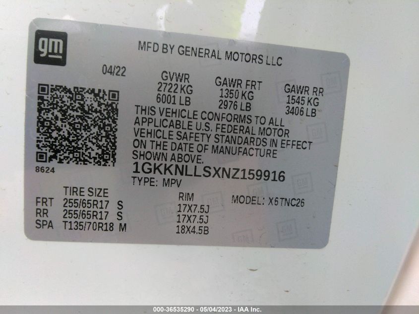 2022 GMC ACADIA AT4 - 1GKKNLLSXNZ159916