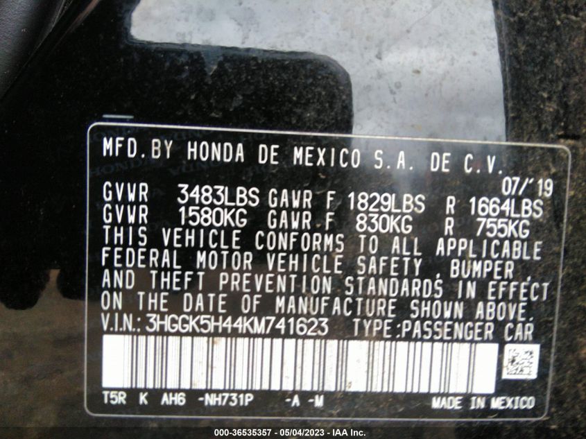2019 HONDA FIT LX - 3HGGK5H44KM741623