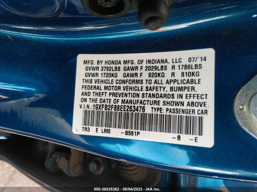 2014 HONDA CIVIC SEDAN EX - 19XFB2F88EE263476