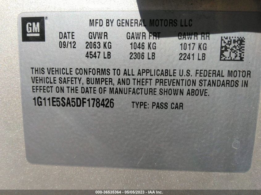 2013 CHEVROLET MALIBU LT - 1G11E5SA5DF178426