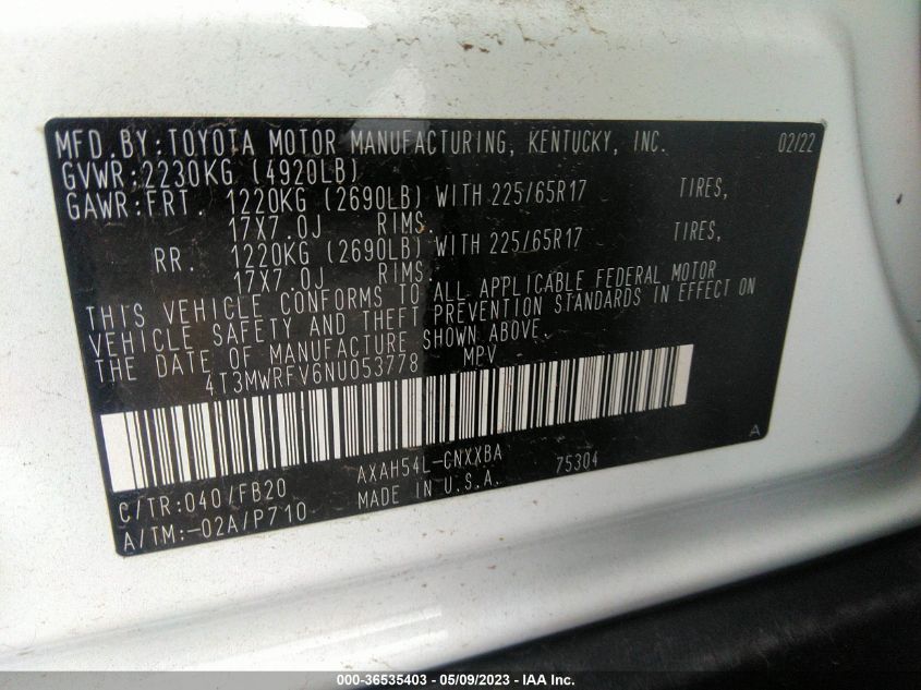 2022 TOYOTA RAV4 HYBRID LE - 4T3MWRFV6NU053778
