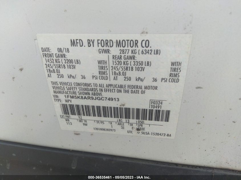 2018 FORD POLICE INTERCEPTOR - 1FM5K8AR9JGC74913