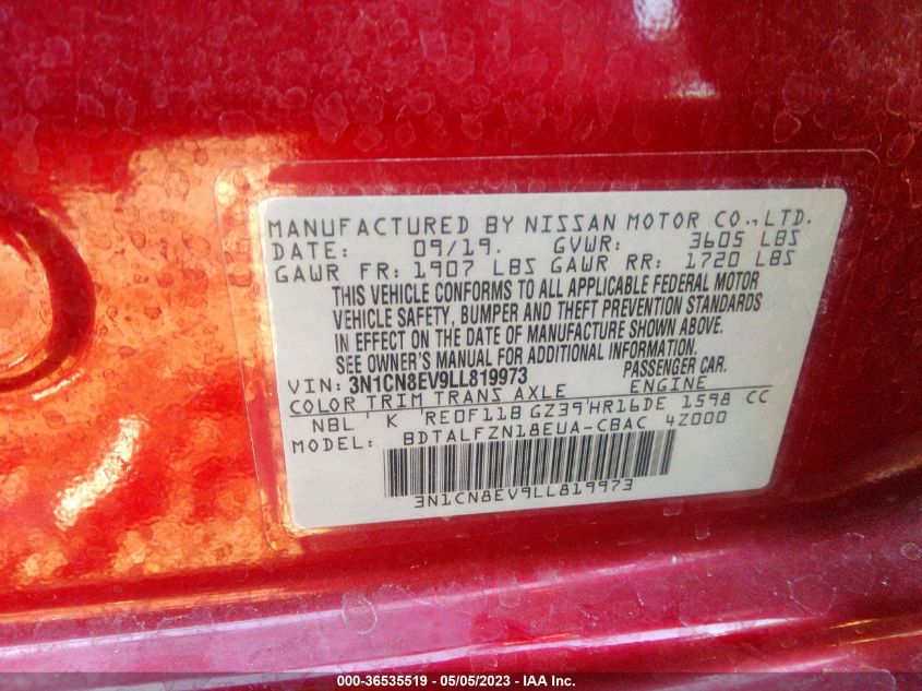 2020 NISSAN VERSA SV - 3N1CN8EV9LL819973