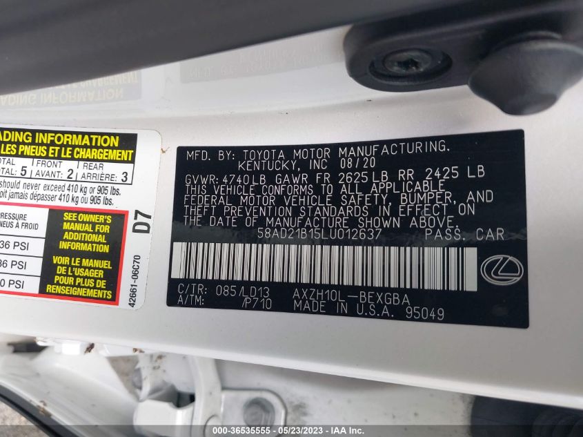2020 LEXUS ES ES 300H - 58AD21B15LU012637