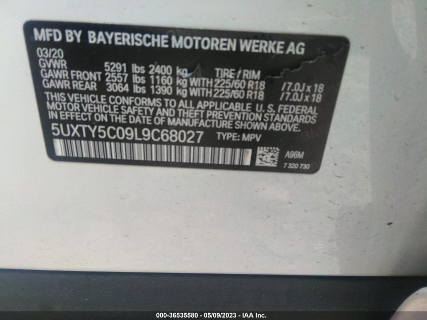 5UXTY5C09L9C68027 2020 BMW X3, photo no. 9