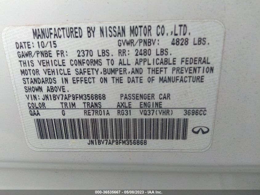 2015 INFINITI Q50 PREMIUM - JN1BV7AP9FM356868