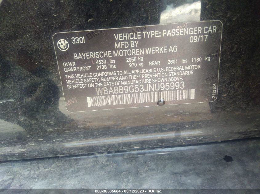 2018 BMW 3 SERIES 330I - WBA8B9G53JNU95993