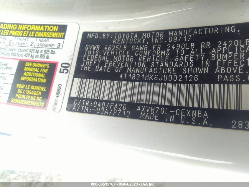 2018 TOYOTA CAMRY HYBRID - 4T1B31HK6JU002126