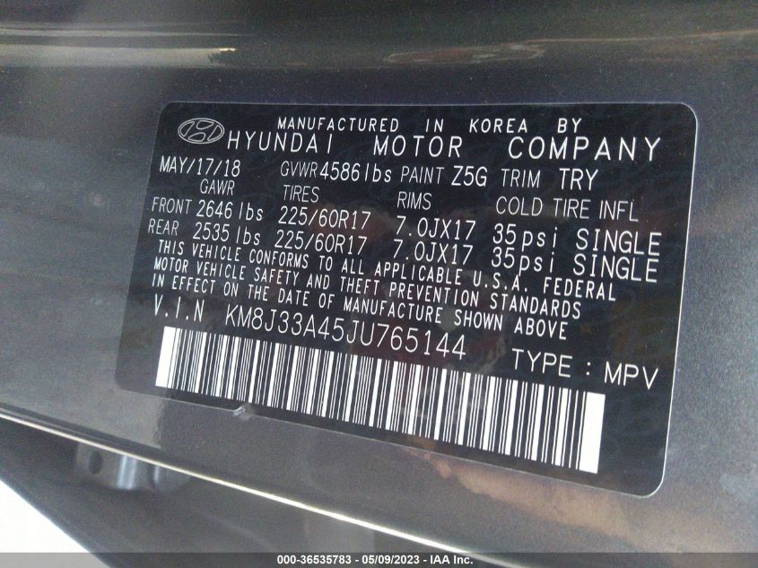 2018 HYUNDAI TUCSON SEL PLUS - KM8J33A45JU765144