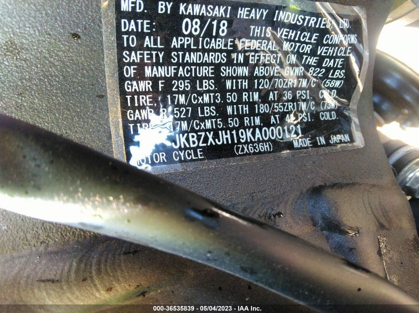 2019 KAWASAKI ZX636 K JKBZXJH19KA000121