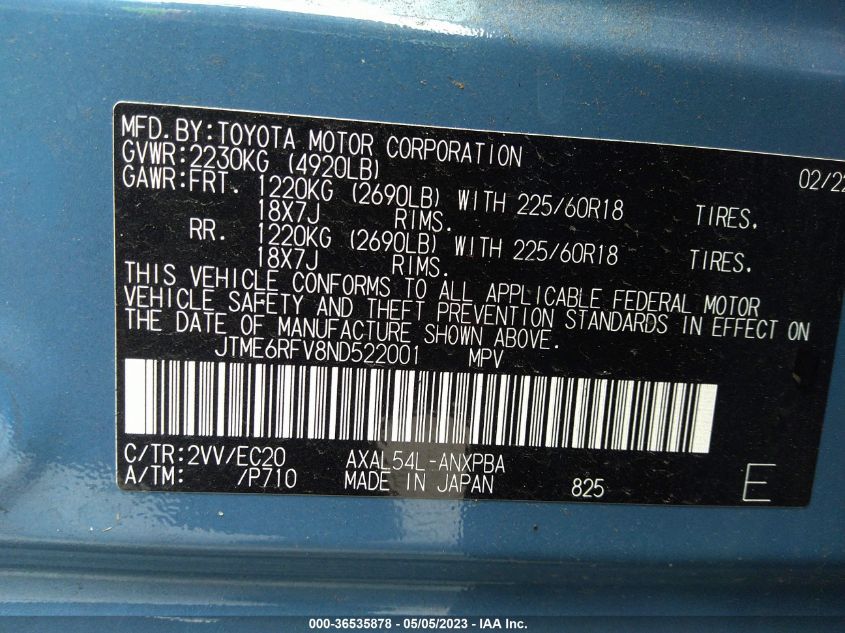 2022 TOYOTA RAV4 HYBRID XSE - JTME6RFV8ND522001