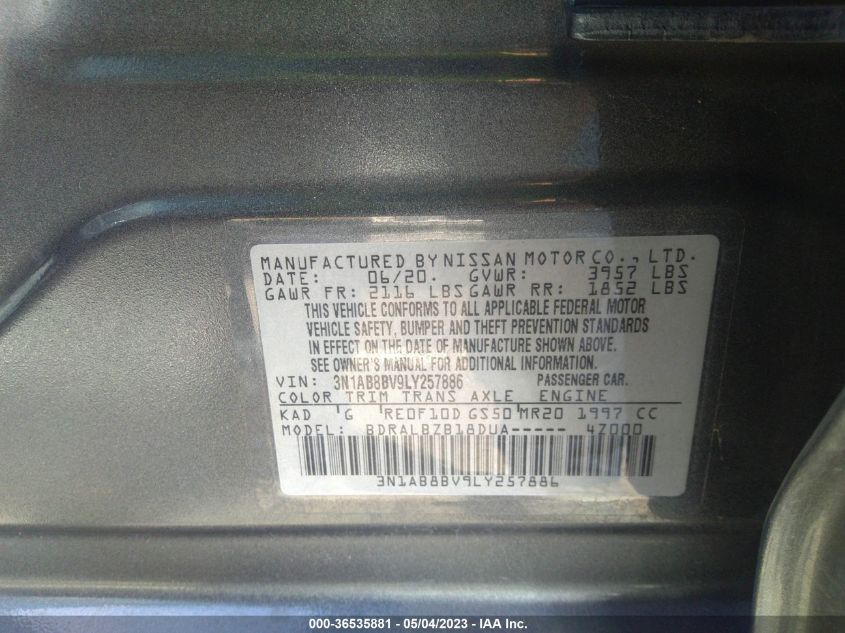 2020 NISSAN SENTRA S - 3N1AB8BV9LY257886