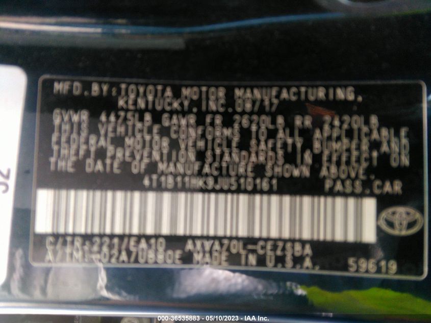 2018 TOYOTA CAMRY LE/SE/XLE/L - 4T1B11HK9JU510161