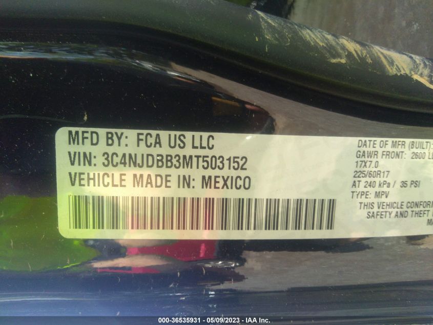 2021 JEEP COMPASS LATITUDE - 3C4NJDBB3MT503152