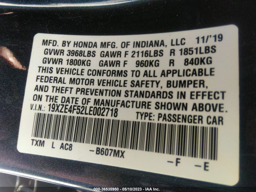 2020 HONDA INSIGHT EX 19XZE4F52LE002718
