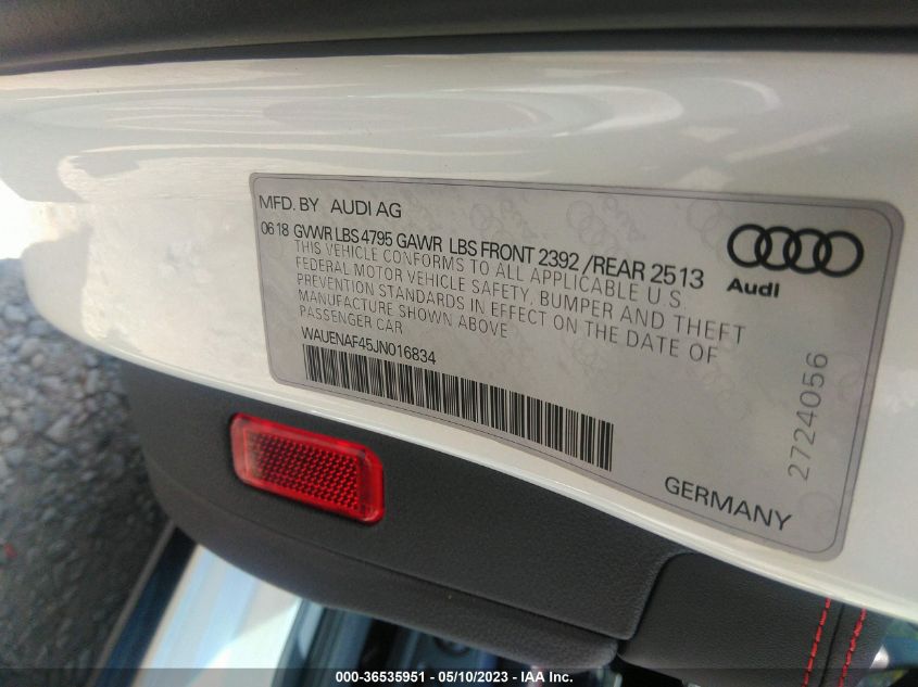 2018 AUDI A4 PREMIUM PLUS - WAUENAF45JN016834