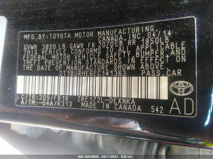2014 TOYOTA COROLLA LE - 2T1BURHE6EC141363