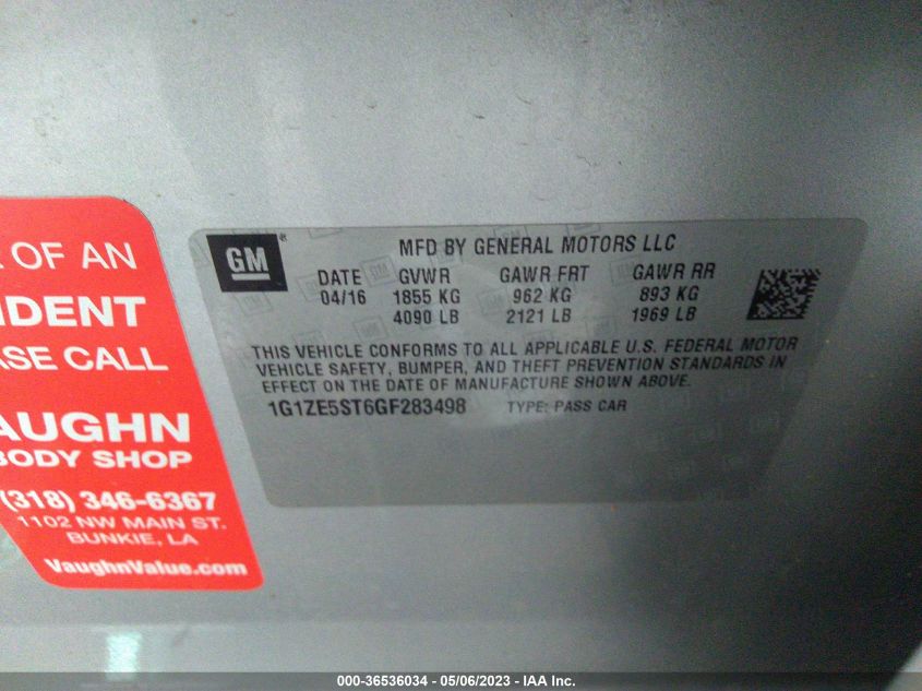 2016 CHEVROLET MALIBU LT - 1G1ZE5ST6GF283498