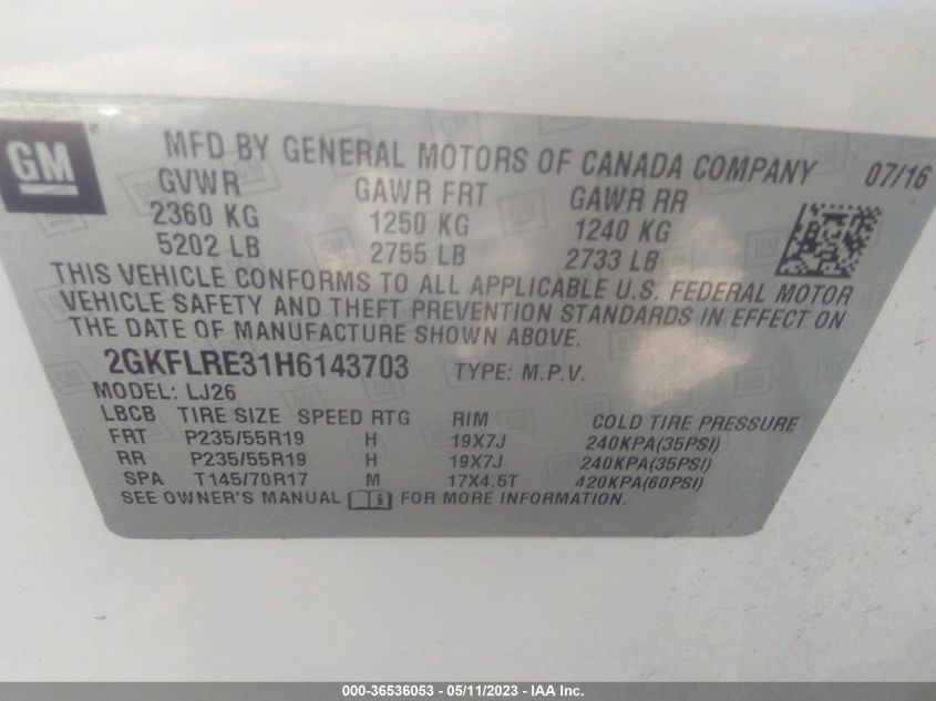 2017 GMC TERRAIN DENALI - 2GKFLRE31H6143703